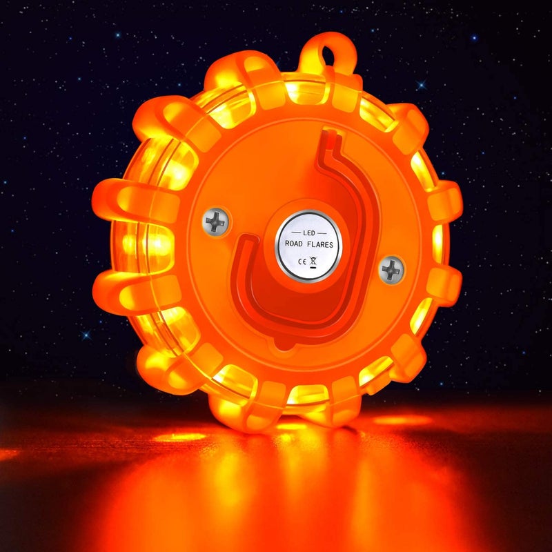AK [12 Pack LED Road Flares Safety Flashing Warning Light Roadside Emergency Disc Beacon Kit for Vehicles Boats with Magnetic Base & Hook, Premium Storage Bag (Batteries Not Included) (12) - Image 5